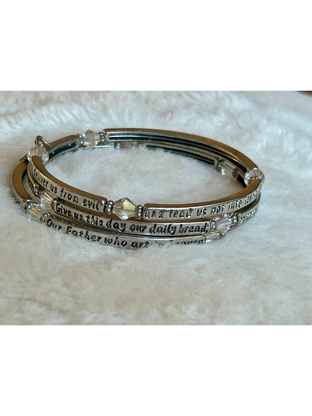 Set of 3 Silver Tone Inspirational Prayer Bracelets with Beaded Accents